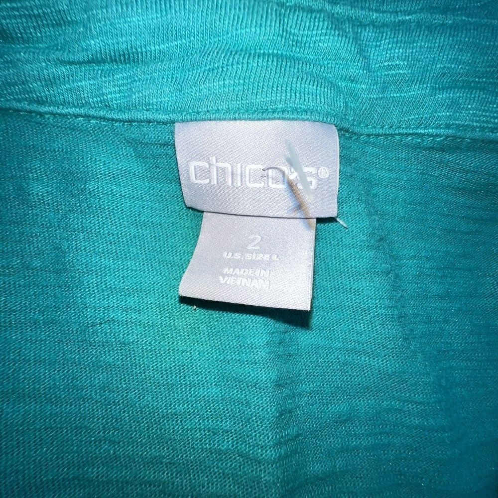 Chicos Green Button Up Roll Tab Sleeve Size 2/Large - Picture 4 of 5